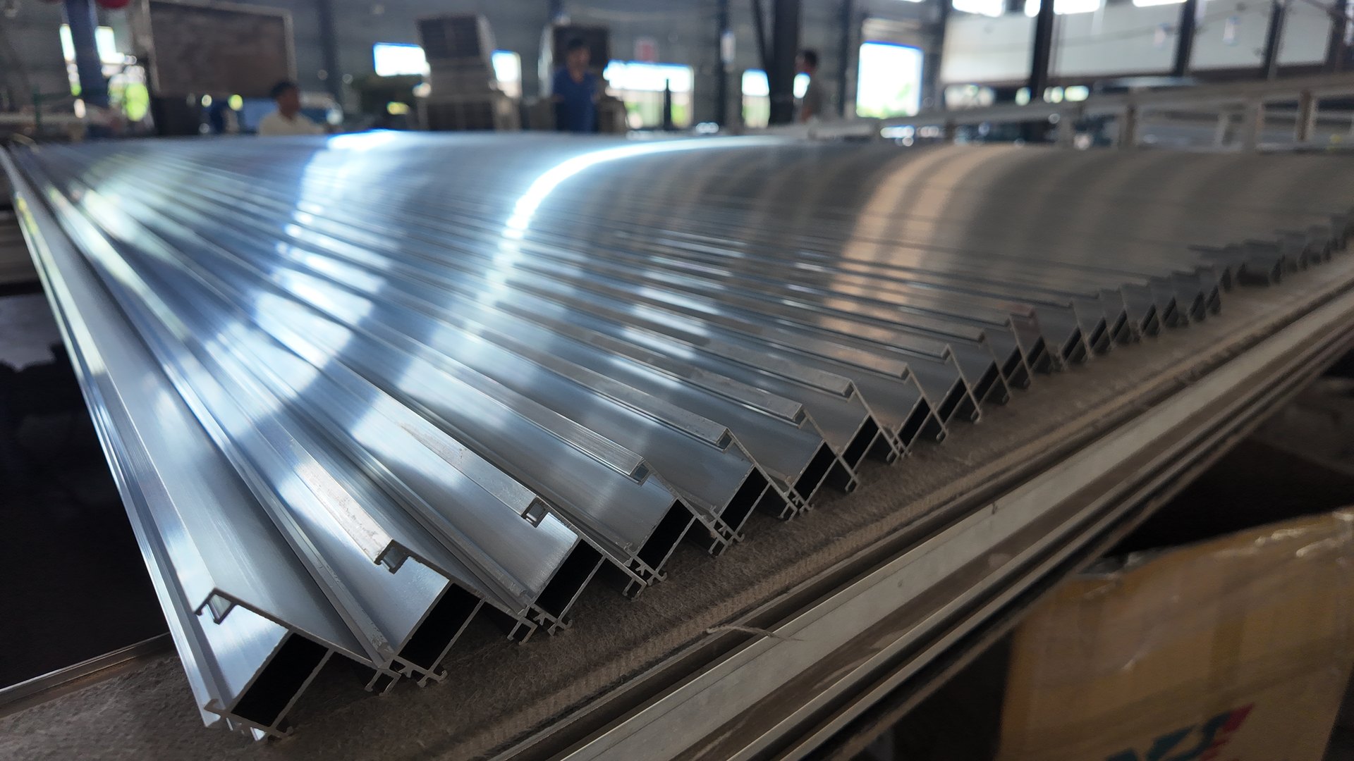 Close view of aluminum profile sections and surfaces